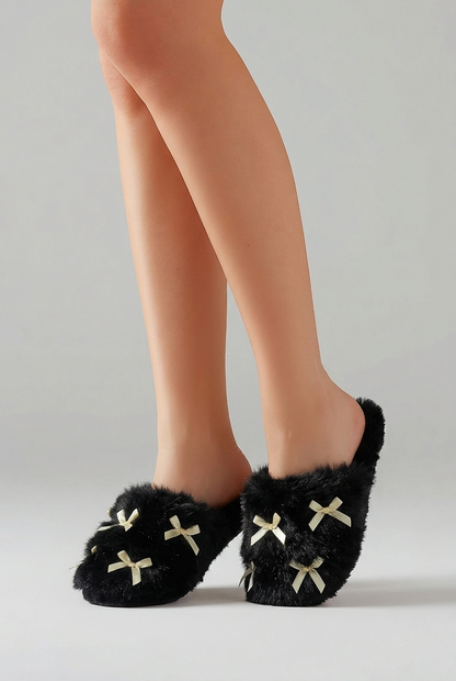 BOW FLUFFY SLIPPERS